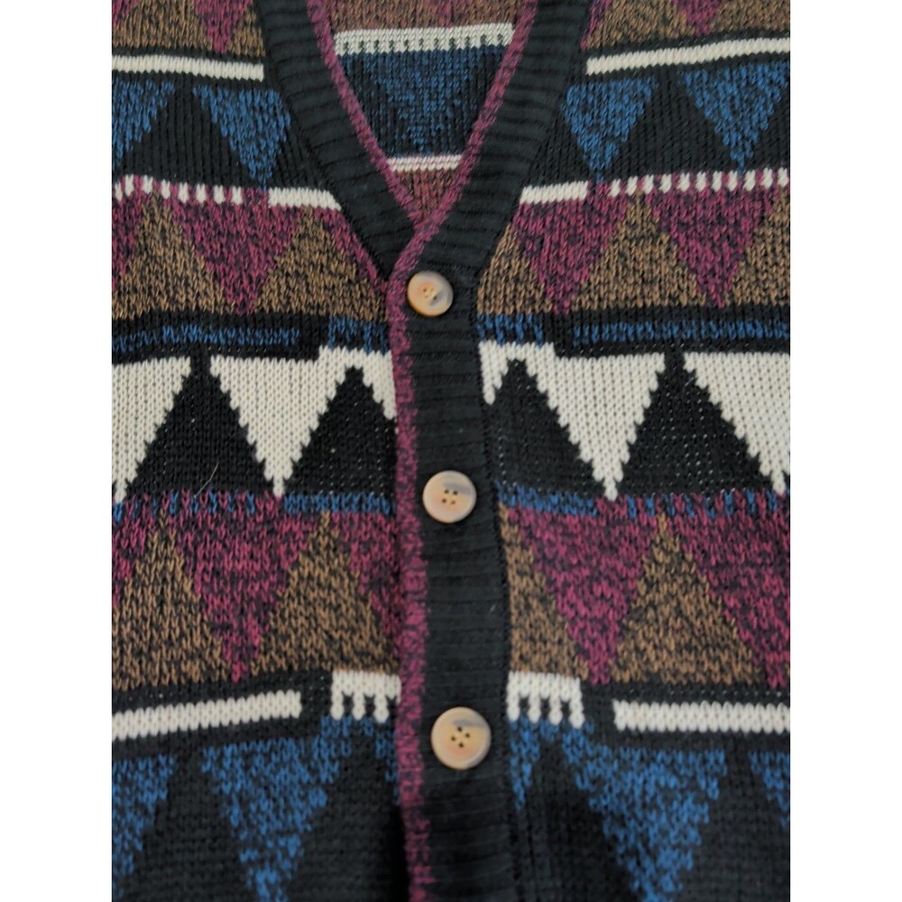 Vintage Michael Gerald Cardigan Sweater Geometric Collegiate Acrylic Mens Large - Picture 2 of 8